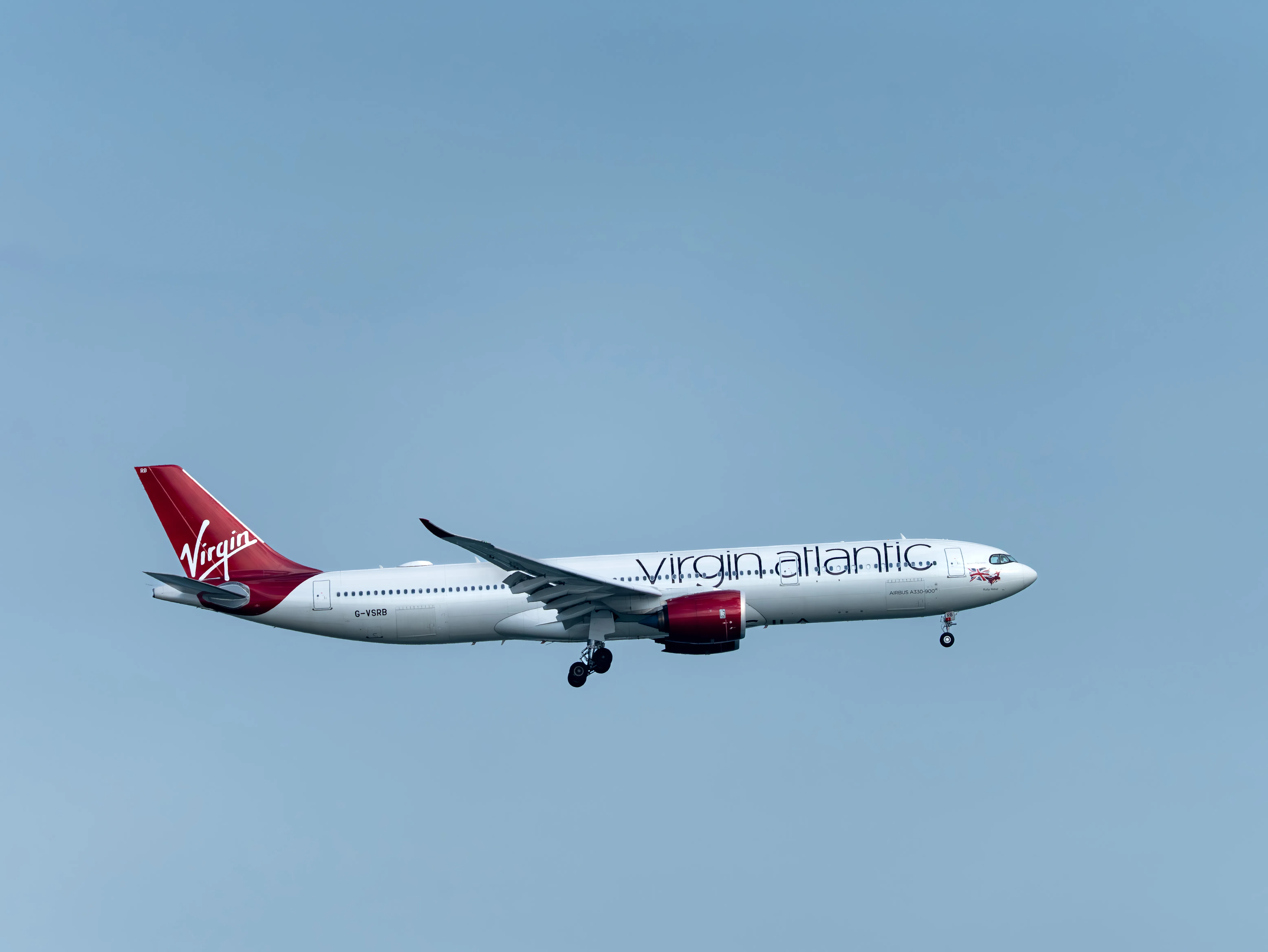 Virgin Atlantic Airbus A330-941 (registration number G-VSRB) making final approach to the runway 22L