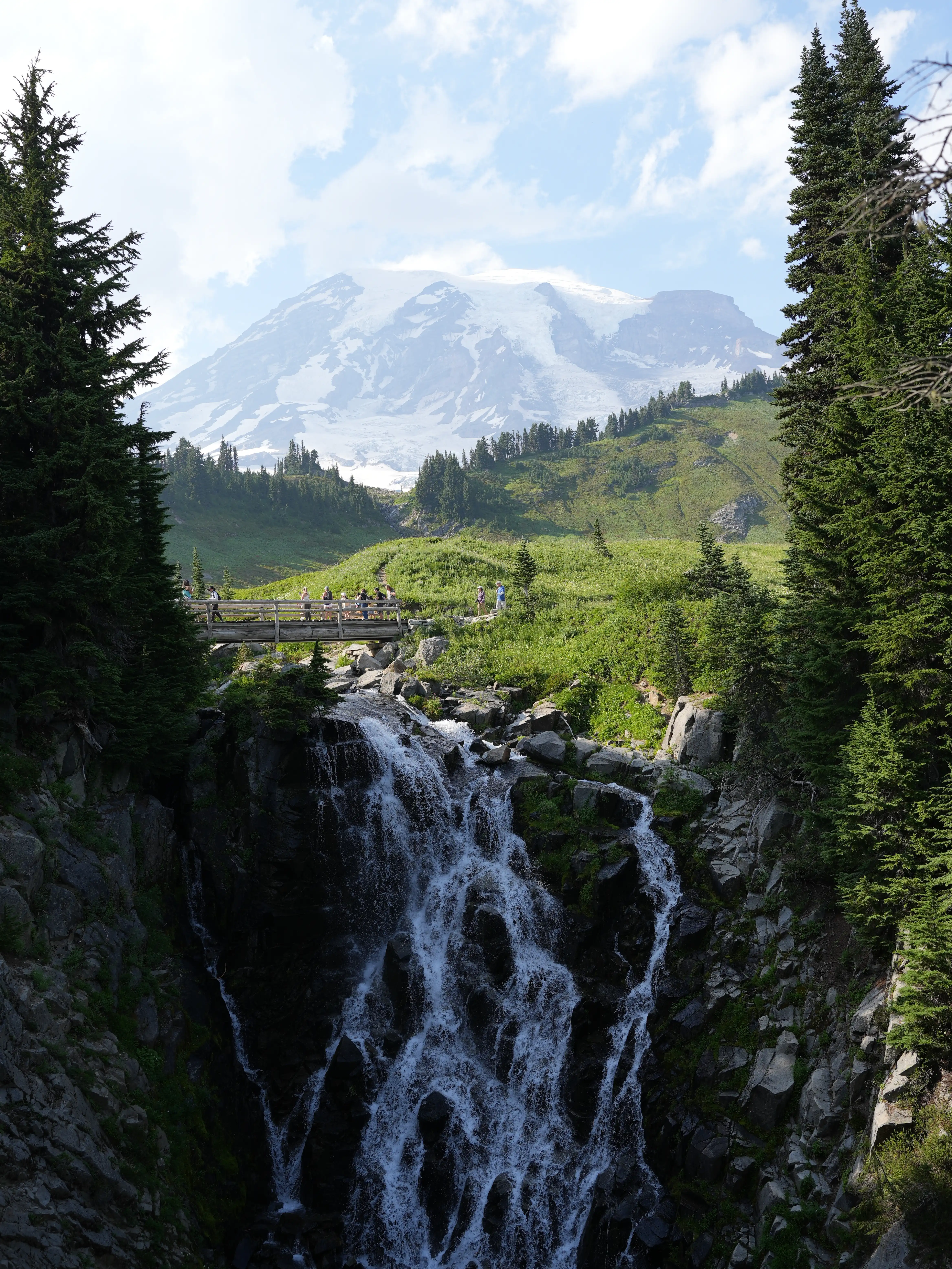 Myrtle Falls and Mount Rainier in the background